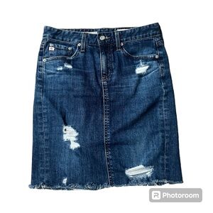 AG Adriano Goldschmied Women’s Distressed Pencil Blue Denim Skirt, size 25